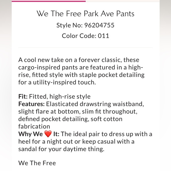 We The Free Park Ave Pants size XS
Missing top button easy replacement
NWT 148 - Picture 9 of 11